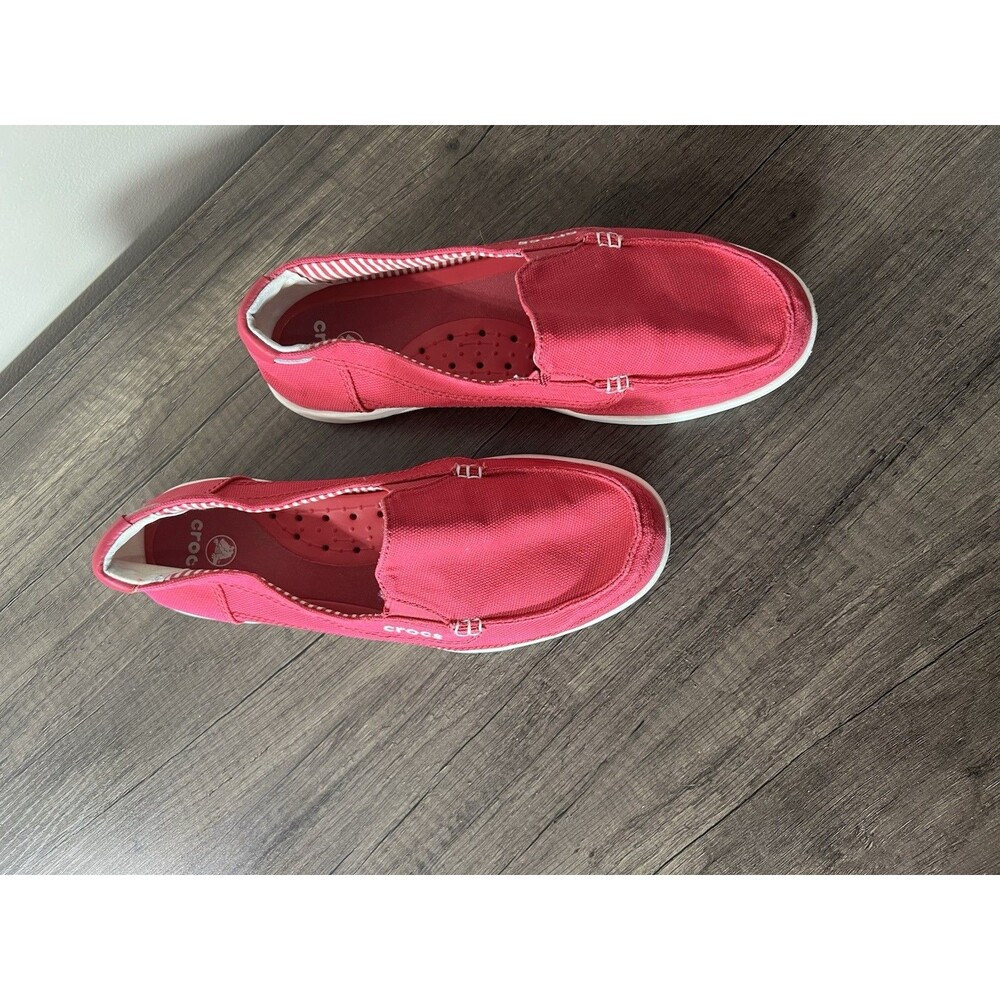 CROCS women size 9 Pink Canvas Slip-On LOAFER BOAT SHOES - Picture 2 of 12